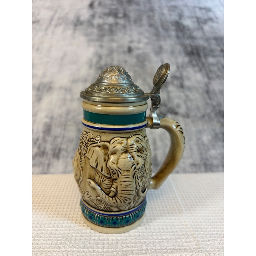 Avon 1990 Endangered Species The Asian Elephant Mini Stein Ceramarte Brazil Lid